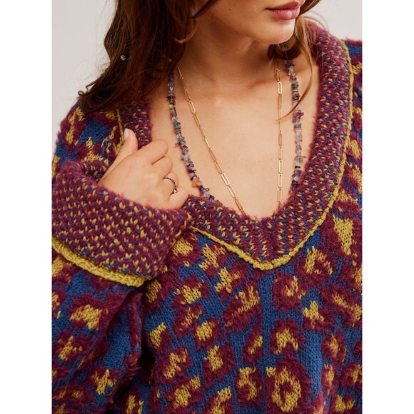 FREE PEOPLE Little Animal Pullover / Blue Fig Combo - Picture 5 of 6